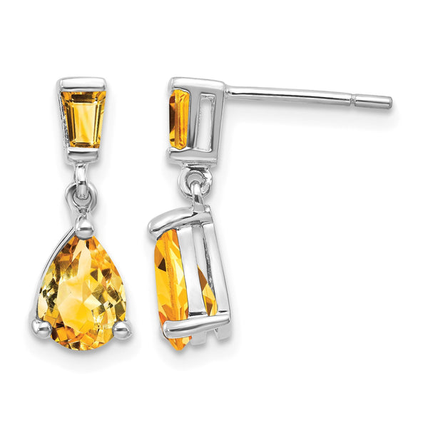 14k White Gold Citrine Dangle Post Earrings - Birthstone Company