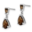 Smoky Quartz Stud Dangle Earrings in 14K White Gold, 1.5x2.5mm