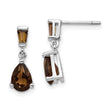 Smoky Quartz Stud Dangle Earrings in 14K White Gold, 1.5x2.5mm
