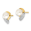 14k 5-6mm White Button FWC Pearl .01ct Diamond Post Earrings - Birthstone Company
