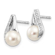 14k White Gold 6-7mm Button FWC Pearl .02ct Diamond Post Earrings - Birthstone Company