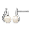 14k White Gold 6-7mm Button FWC Pearl .02ct Diamond Post Earrings - Birthstone Company