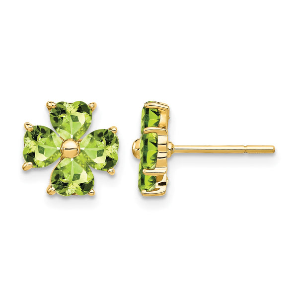 14k Heart-shaped Peridot Flower Post Earrings - Birthstone Company