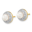 14k and Rhodium 5-6mm Button FWC Pearl .05ct Diamond Post Earrings - Birthstone Company