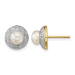 14k and Rhodium 5-6mm Button FWC Pearl .05ct Diamond Post Earrings - Birthstone Company