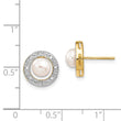 14k and Rhodium 5-6mm Button FWC Pearl .05ct Diamond Post Earrings - Birthstone Company