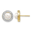 14k and Rhodium 5-6mm Button FWC Pearl .05ct Diamond Post Earrings - Birthstone Company
