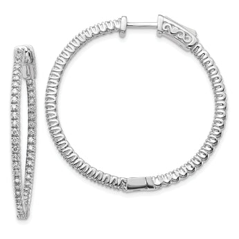 14k White Gold Diamond Round Hoop w/Safety Clasp Earrings