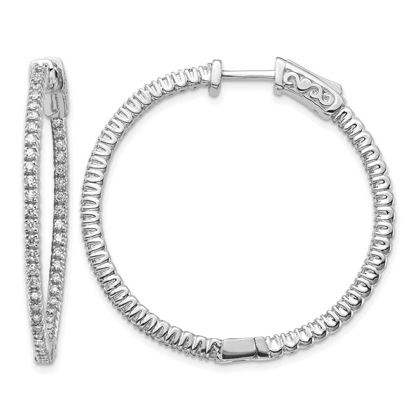 14k White Gold Diamond Round Hoop w/Safety Clasp Earrings - Birthstone Company