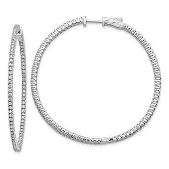 14k White Gold Diamond Round Hoop w/Safety Clasp Earrings