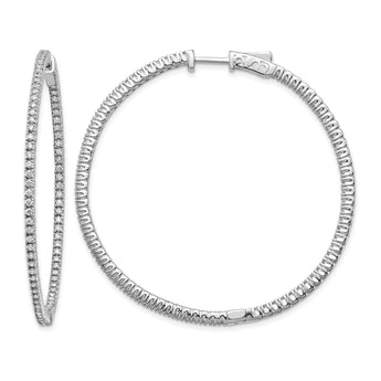 14k White Gold Diamond Round Hoop w/Safety Clasp Earrings - Birthstone Company