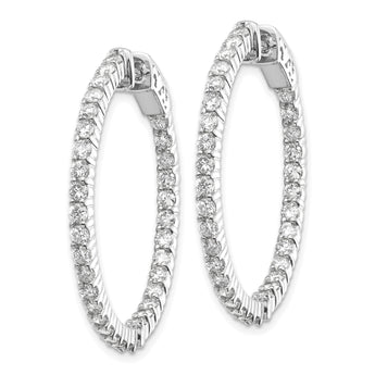 14k White Gold Diamond Round Hoop w/Safety Clasp Earrings