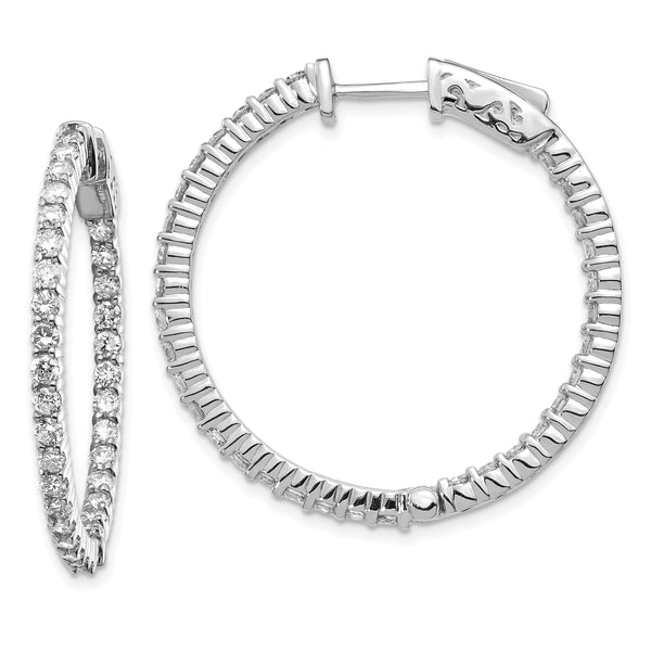 14k White Gold Diamond Round Hoop w/Safety Clasp Earrings