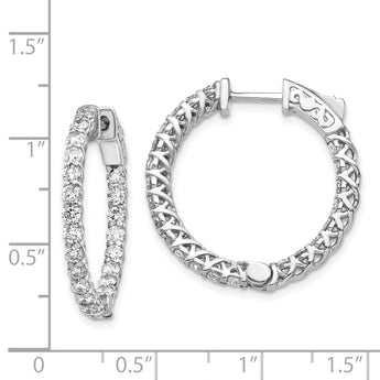 14k White Gold Diamond Round Hoop w/Safety Clasp Earrings