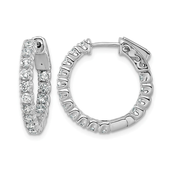 14k White Gold 1.5 carat Diamond Round In/Out Hoop w/Safety Clasp Earrings - Birthstone Company