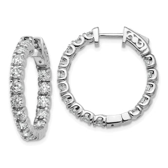 14k White Gold Diamond Round Hoop w/Safety Clasp Earrings