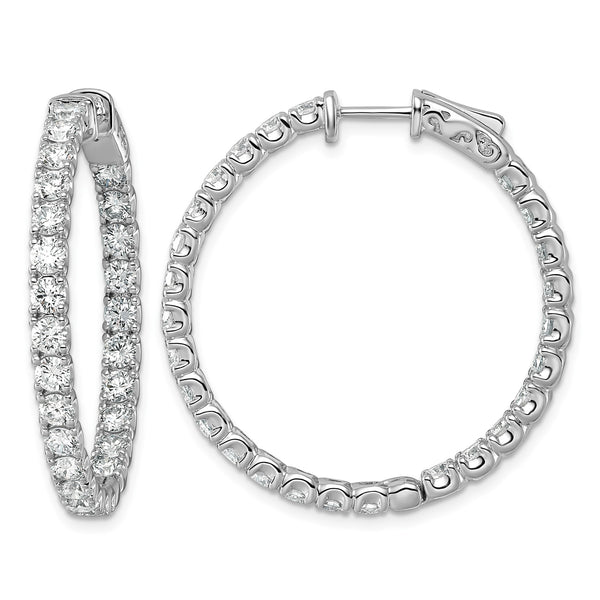 14k White Gold Diamond Round Hoop w/Safety Clasp Earrings - Birthstone Company