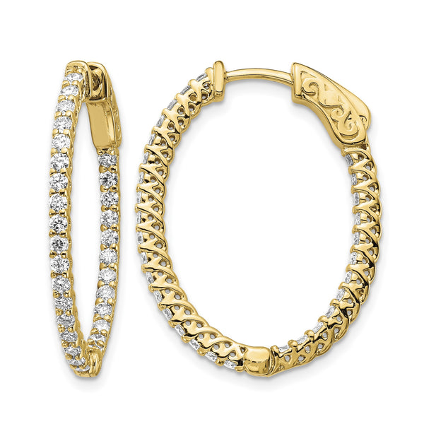 14k Diamond Oval Hoop w/Safety Clasp Earrings - Birthstone Company