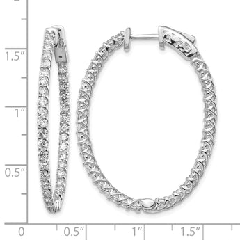 14k White Gold Diamond Oval Hoop w/Safety Clasp Earrings - Birthstone Company