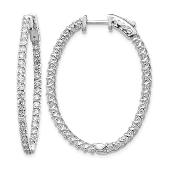 14k White Gold Diamond Oval Hoop w/Safety Clasp Earrings - Birthstone Company