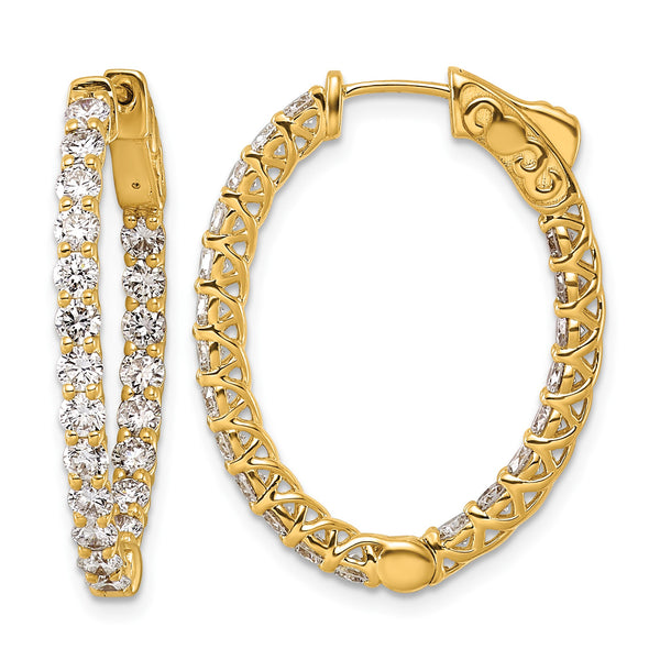 14k Yellow Gold 2 1/2 carat Lab Grown Diamond VS/SI+ G+ Oval In and Out Safety Clasp Hoop Earrings - Birthstone Company