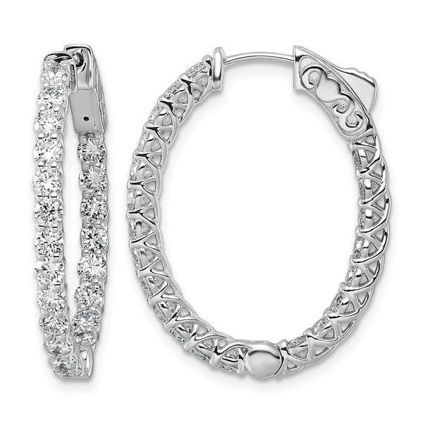 14k White Gold 2 1/2 carat Lab Grown Diamond VS/SI+ G+ Oval In and Out Safety Clasp Hoop Earrings - Birthstone Company