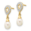 14k 7x5mm White Teardrop FWC Pearl .01ct Diamond Dangle Earrings - Birthstone Company