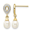 14k 7x5mm White Teardrop FWC Pearl .01ct Diamond Dangle Earrings - Birthstone Company