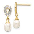 14k 7x5mm White Teardrop FWC Pearl .01ct Diamond Dangle Earrings