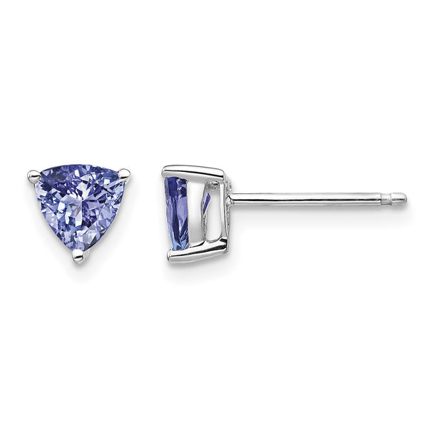 14k White Gold Trillion Tanzanite Post Earrings - Birthstone Company