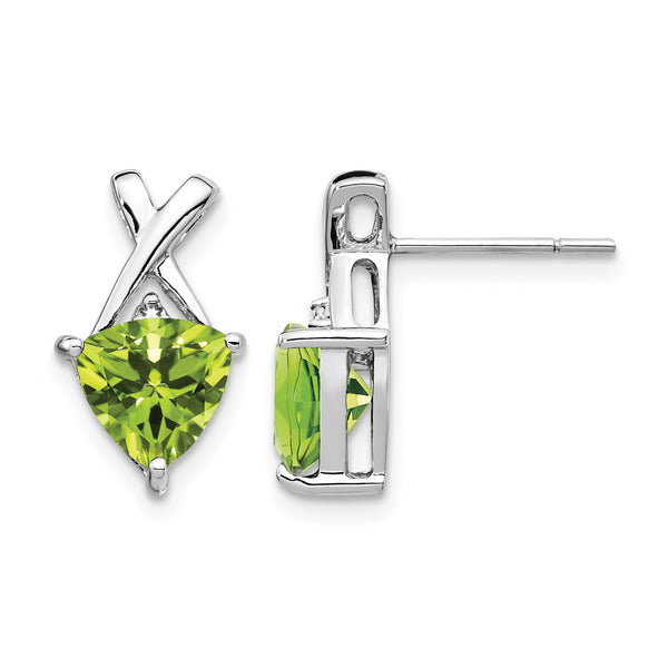 14k White Gold Peridot and White Topaz Trillion Post Earrings - Birthstone Company