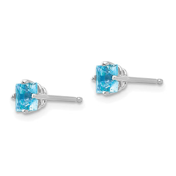 14k White Gold 4mm PrinceSterling Silver Cut Blue Topaz Earrings - Birthstone Company