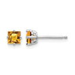 14k White Gold 4mm PrinceSterling Silver Cut Citrine Earrings - Birthstone Company