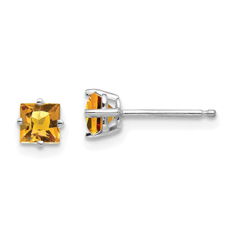 14k White Gold 4mm PrinceSterling Silver Cut Citrine Earrings