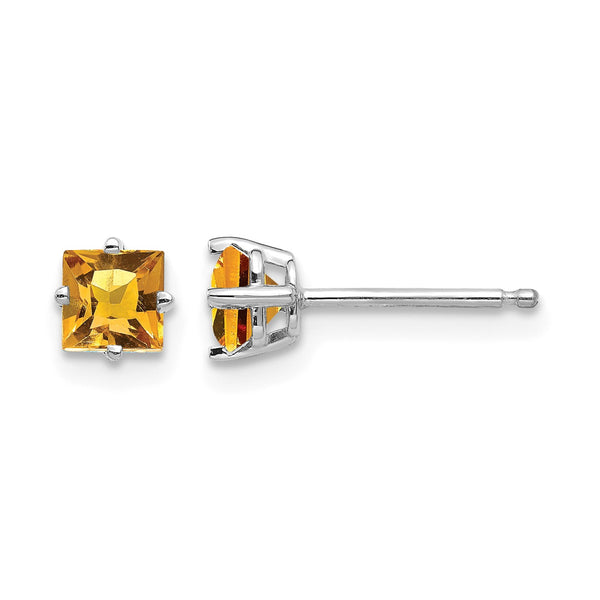 14k White Gold 4mm PrinceSterling Silver Cut Citrine Earrings - Birthstone Company