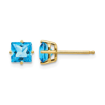 14k 5mm PrinceSterling Silver Cut Blue Topaz Earrings - Birthstone Company