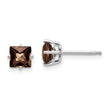Square Checker-Cut Smoky Quartz Stud Earrings in 14K White Gold, 5mm