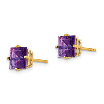 14k 6mm PrinceSterling Silver Cut Amethyst Earrings - Birthstone Company