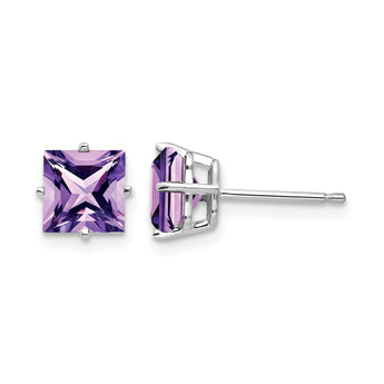 14k White Gold 6mm PrinceSterling Silver Cut Amethyst Earrings - Birthstone Company