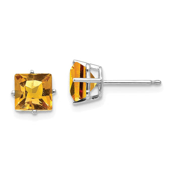 14k White Gold 6mm PrinceSterling Silver Cut Citrine Earrings