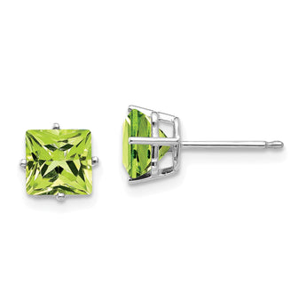 14k White Gold 6mm Square Step Cut Peridot Earrings