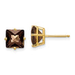 Square Checker-Cut Smoky Quartz Stud Earrings in 14K Yellow Gold, 7mm
