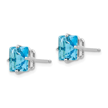 14k White Gold 7mm PrinceSterling Silver Cut Blue Topaz Earrings - Birthstone Company