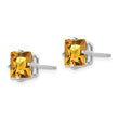 14k White Gold 7mm PrinceSterling Silver Cut Citrine Earrings - Birthstone Company