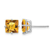 14k White Gold 7mm PrinceSterling Silver Cut Citrine Earrings - Birthstone Company