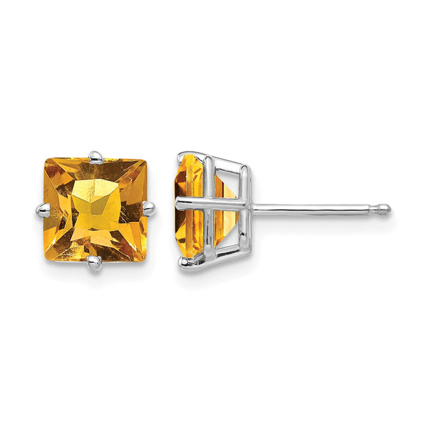 14k White Gold 7mm PrinceSterling Silver Cut Citrine Earrings - Birthstone Company