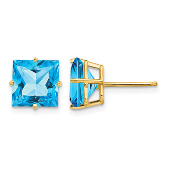 14k 8mm Square Step Cut Blue Topaz Earrings - Birthstone Company