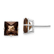 Princess Checker-Cut Smoky Quartz Stud Earrings in 14K White Gold, 8mm