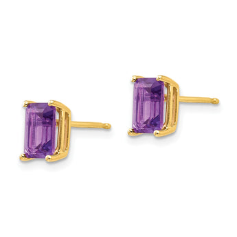 14k 7x5mm Emerald Cut Amethyst Earrings - Birthstone Company