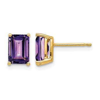 14k 7x5mm Emerald Cut Amethyst Earrings - Birthstone Company